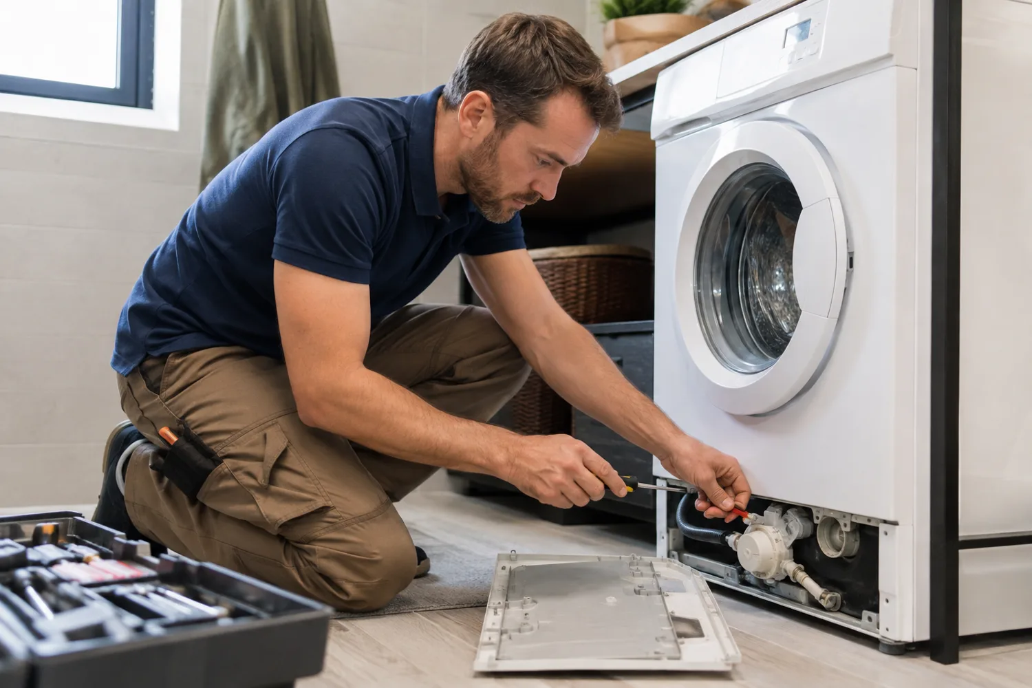 A professional helping with appliance repair