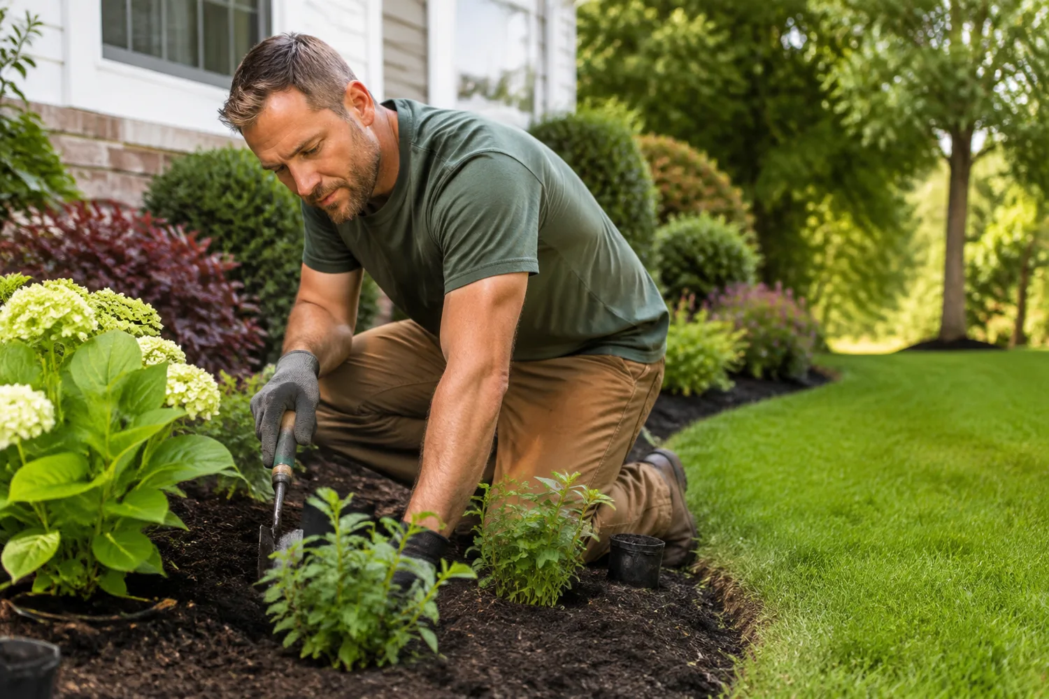 A professional at work on lawn & landscaping