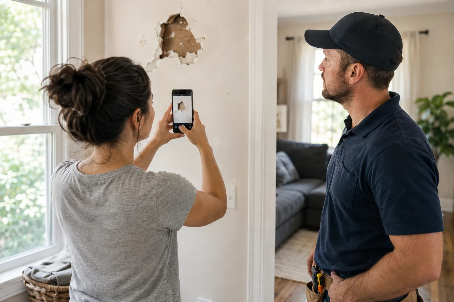 A project owner taking a photo of a repair project